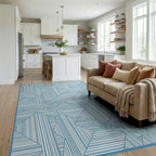 Abstract Geometric Lines Indigo Design Rug Living Room View