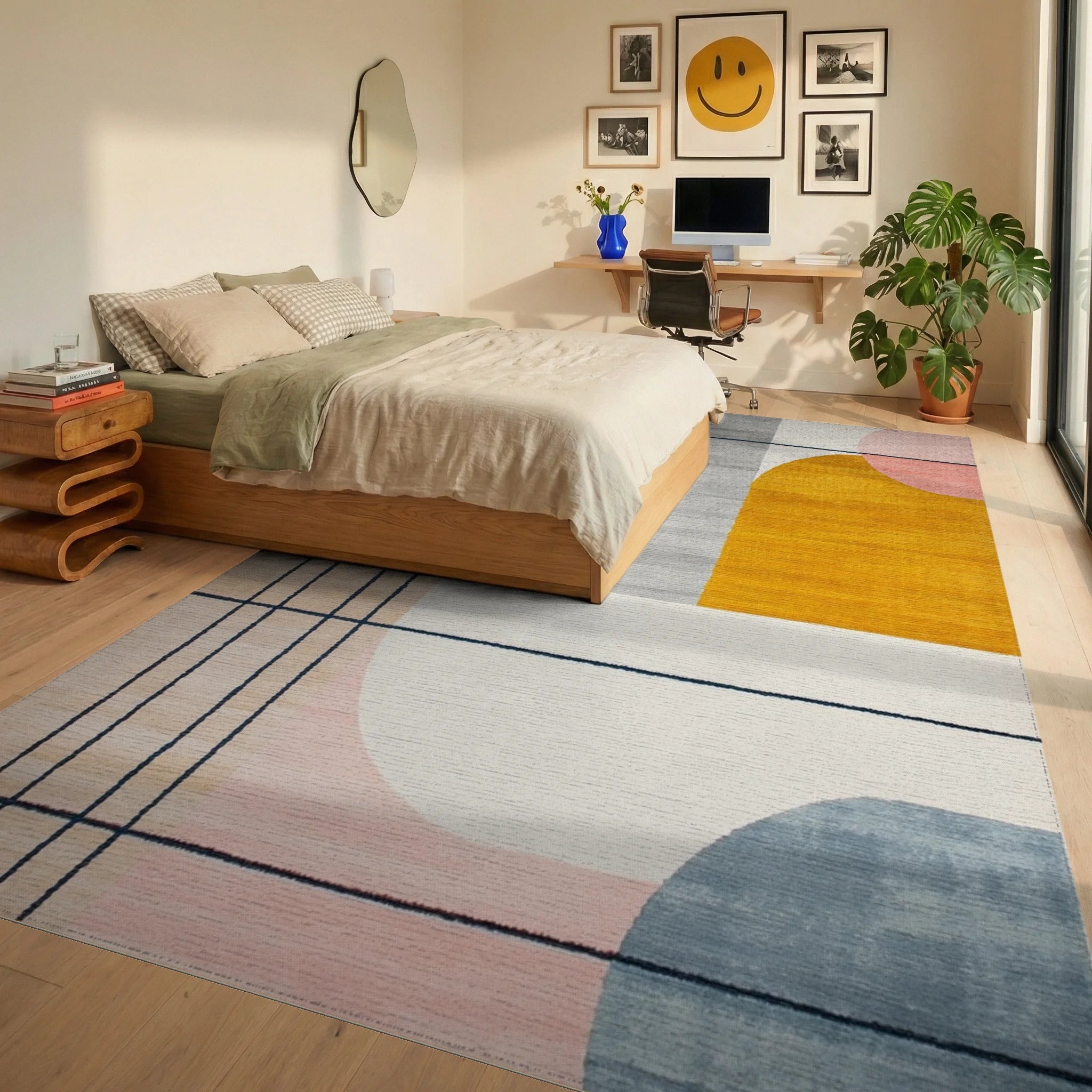 Abstract Geometric Mid Century Modern Rug - Bedroom View