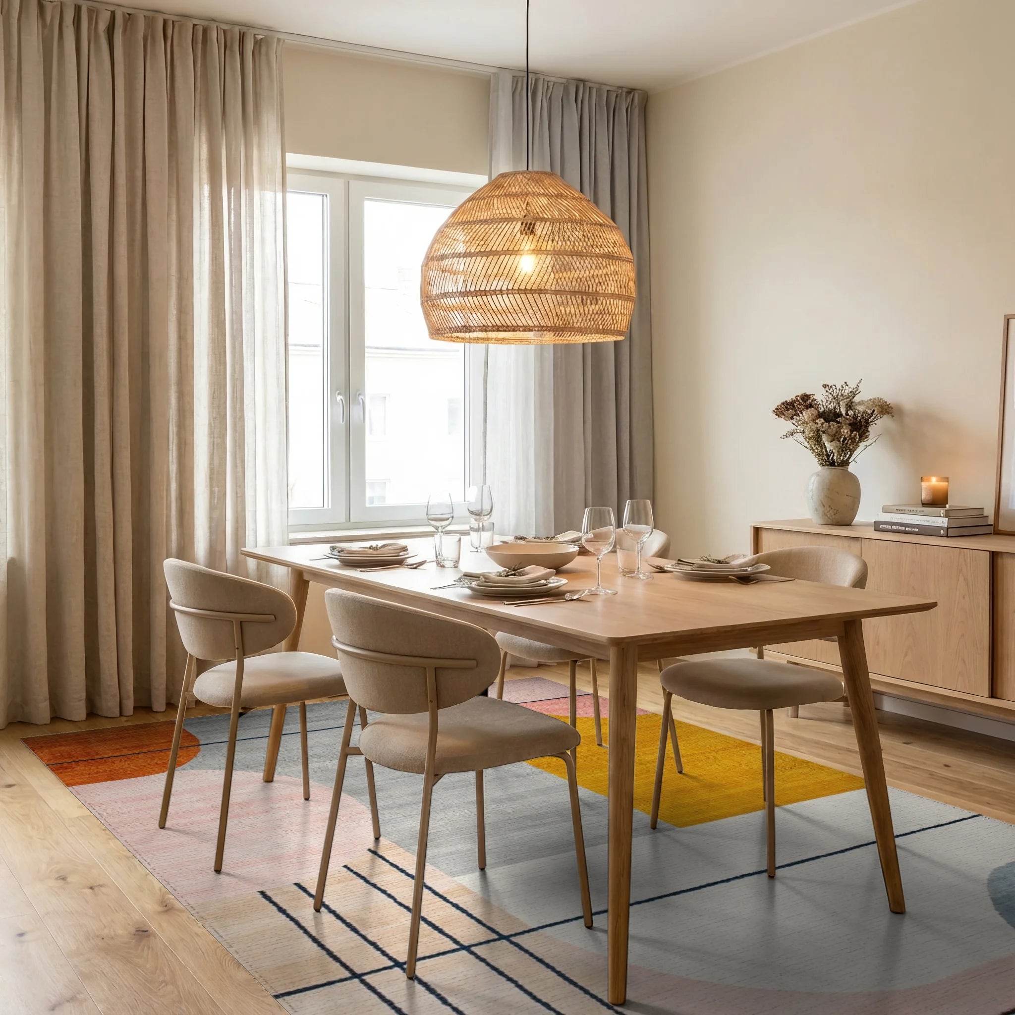 Abstract Geometric Mid Century Modern Rug - Dining Room View