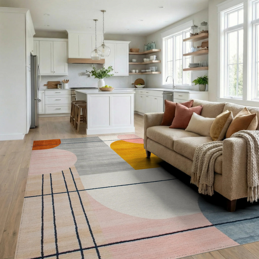 Abstract Geometric Mid Century Modern Rug - Living Room View