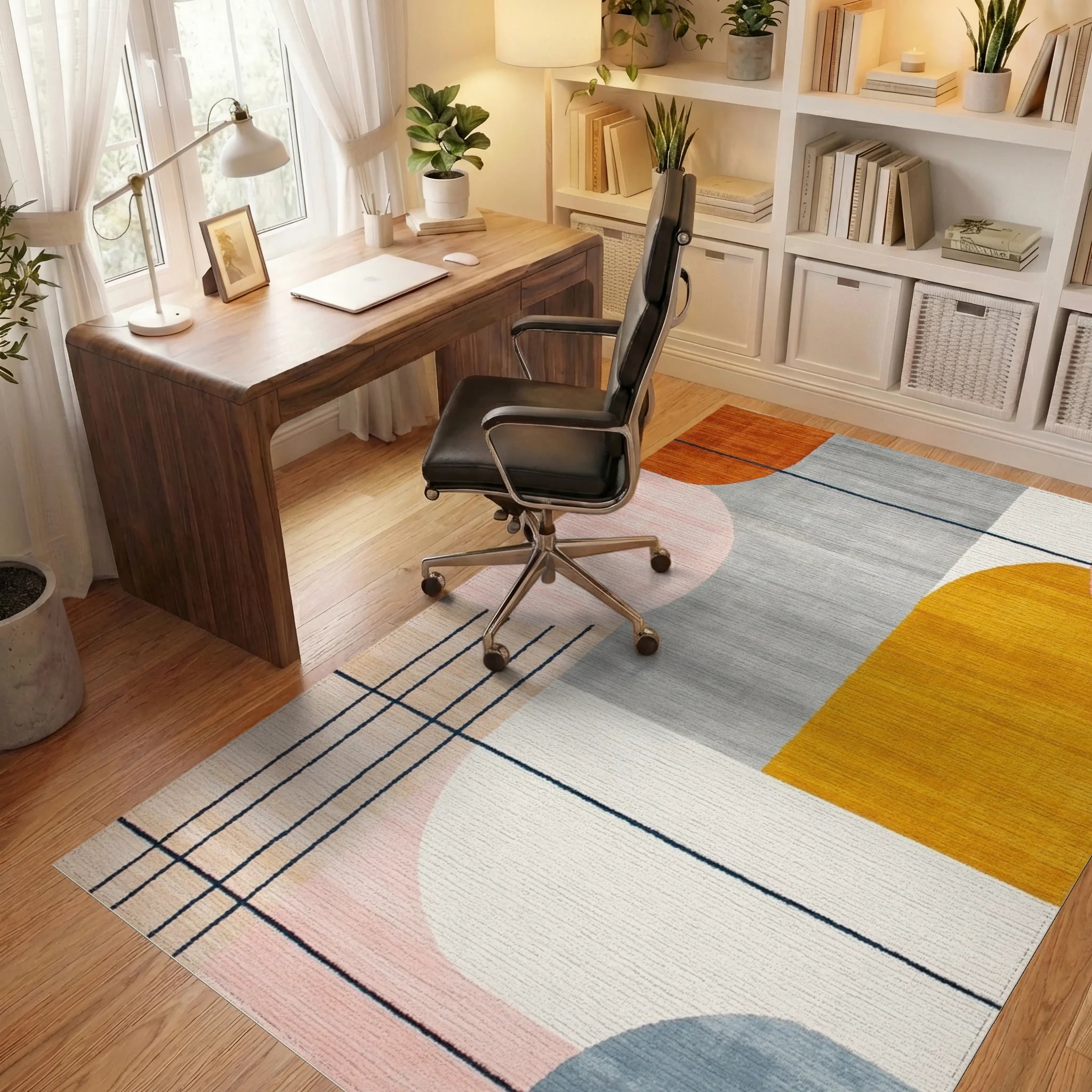 Abstract Geometric Mid Century Modern Rug - Office View