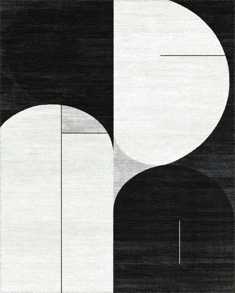 Abstract Geometric Monochrome Pattern Rug - Cutout View
