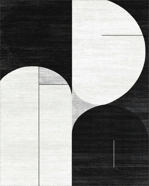 Abstract Geometric Monochrome Pattern Rug - Cutout View