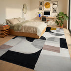 Abstract Geometric Mustard Black Design Rug - Bedroom View