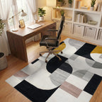 Abstract Geometric Mustard Black Design Rug - Office View