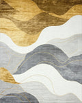 Abstract Gold Gray Wave Landscape Rug - Cutout View