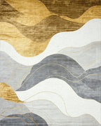 Abstract Gold Gray Wave Landscape Rug - Cutout View
