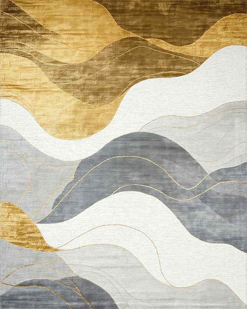 Abstract Gold Gray Wave Landscape Rug - Cutout View
