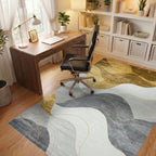 Abstract Gold Gray Wave Landscape Rug - Office View