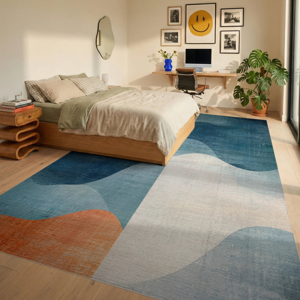 Abstract Gradient Overlap Wave Rug Bedroom View