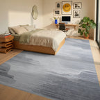 Abstract Gray Cloudscape Textured Rug - Bedroom View