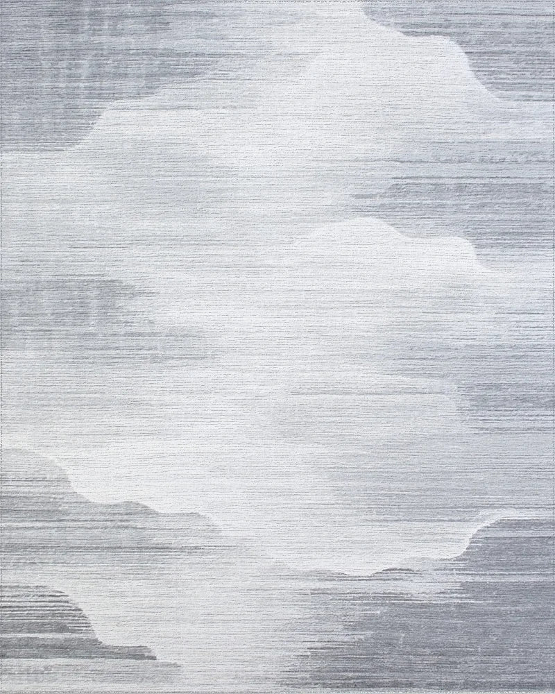 Abstract Gray Cloudscape Textured Rug - Cutout View