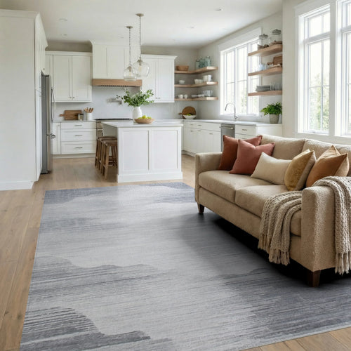 Abstract Gray Cloudscape Textured Rug - Living Room View