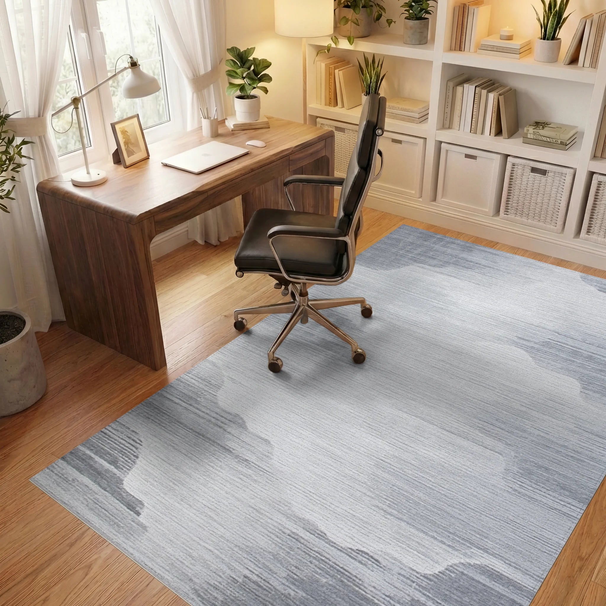 Abstract Gray Cloudscape Textured Rug - Office View
