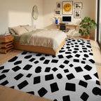 Abstract Irregular Black Shapes Rug Bedroom View