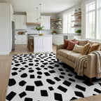 Abstract Irregular Black Shapes Rug Living Room View