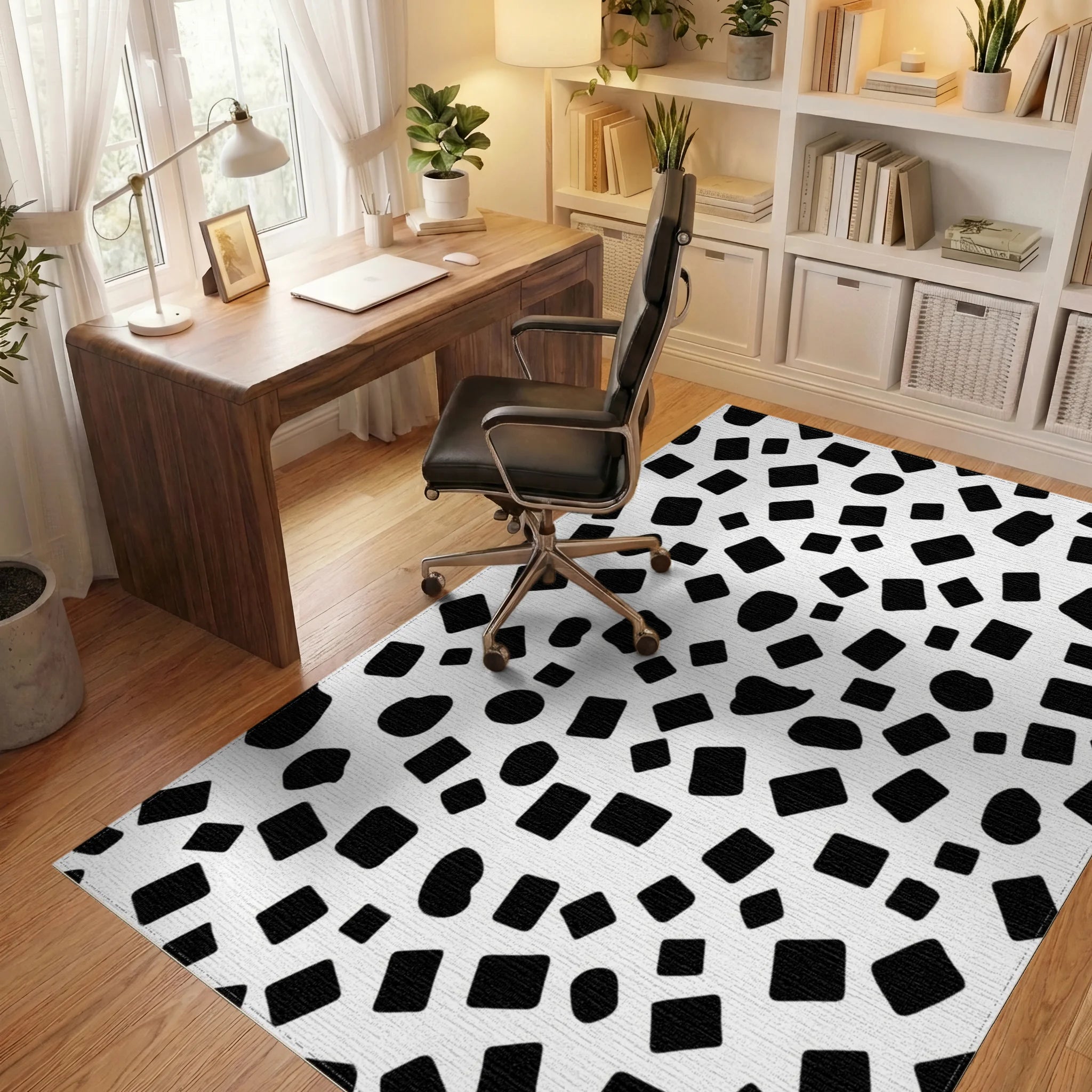 Abstract Irregular Black Shapes Rug Office View