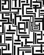 Abstract Labyrinth Black White Design Rug - Cutout View
