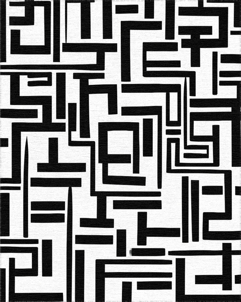 Abstract Labyrinth Black White Design Rug - Cutout View