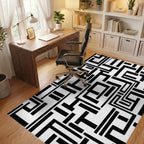 Abstract Labyrinth Black White Design Rug - Office View