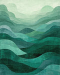 Abstract Layered Green Waves Rug - Cutout View