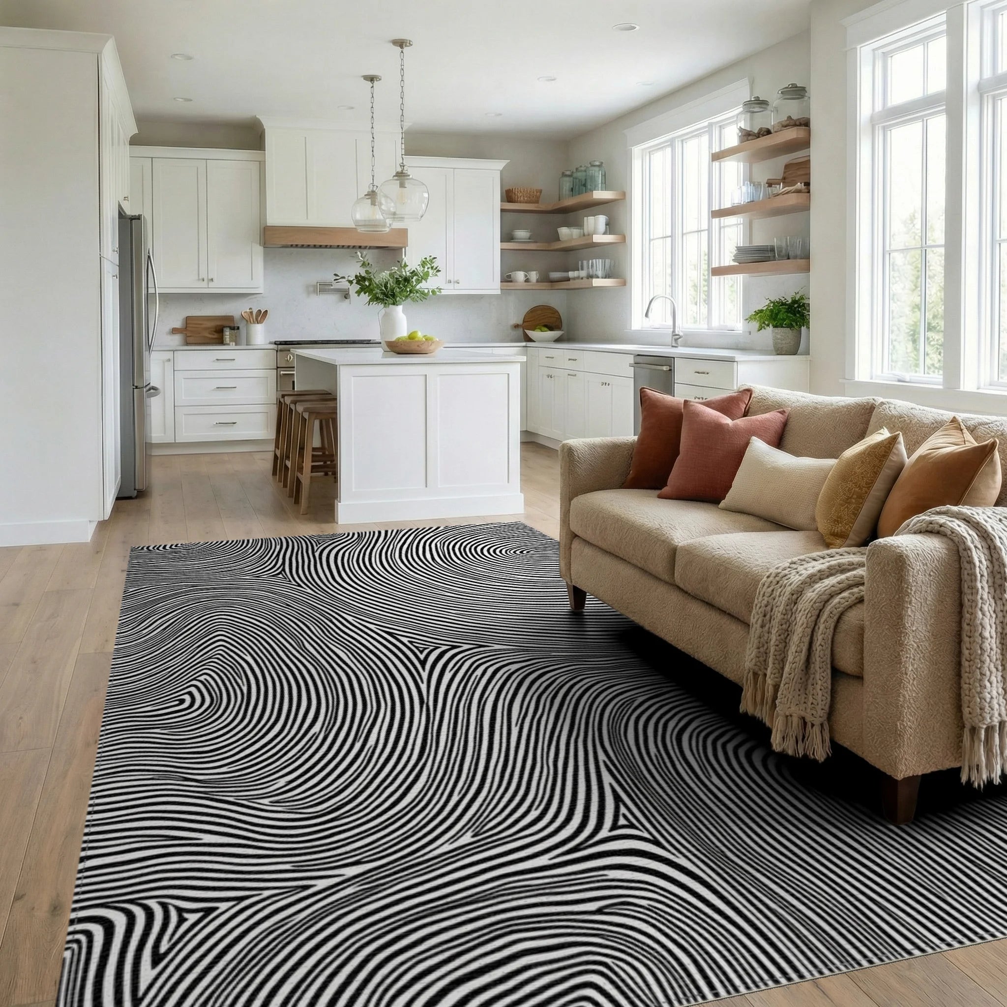 Abstract Lines Organic Pattern Rug Living Room View