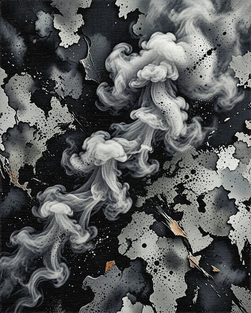 Abstract Monochrome Smoke Swirl Rug - Cutout View
