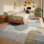 Abstract Neutral Organic Shapes Rug - Bedroom View
