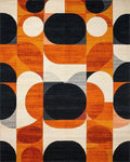 Abstract Orange Black Geometric Circles Rug - Cutout View