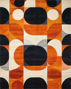Abstract Orange Black Geometric Circles Rug - Cutout View