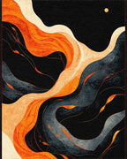 Abstract Orange Black Wavy Texture Rug - Cutout View