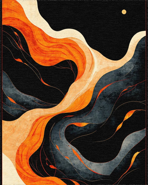 Abstract Orange Black Wavy Texture Rug - Cutout View