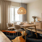 Abstract Orange Black Wavy Texture Rug - Dining Room View