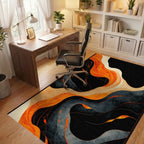 Abstract Orange Black Wavy Texture Rug - Office View
