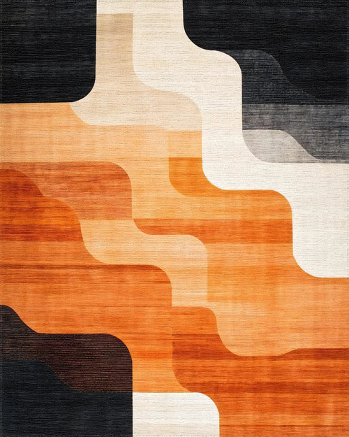 Abstract Orange Gradient Wave Rug - Cutout View