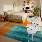Abstract Orange Teal Splash Rug - Bedroom View