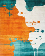 Abstract Orange Teal Splash Rug - Cutout View