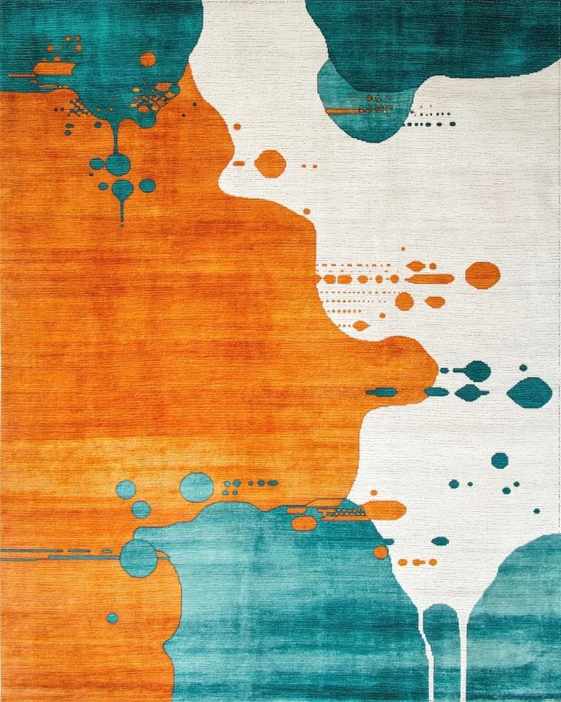 Abstract Orange Teal Splash Rug - Cutout View