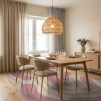 Abstract Pink Cream Brushstroke Rug - Dining Room View