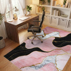 Abstract Pink Gold Marble Wave Rug - Office View
