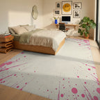 Abstract Pink Splatter Burst Rug Bedroom View