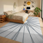 Abstract Radial Graphite Drawing Rug - Bedroom View