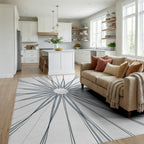 Abstract Radial Graphite Drawing Rug - Living Room View