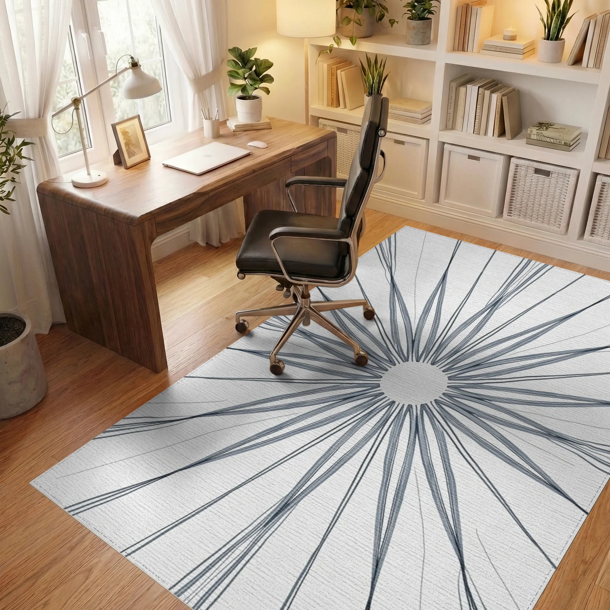 Abstract Radial Graphite Drawing Rug - Office View