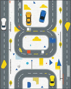 Abstract Road and Car Graphic Pattern Rug - Cutout View