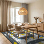 Abstract Road and Car Graphic Pattern Rug - Dining Room View
