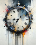 Abstract Splash Roman Clock Design Rug - Cutout View