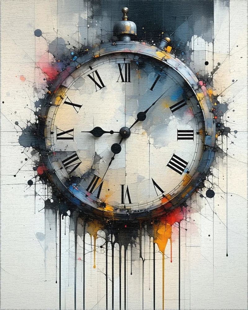 Abstract Splash Roman Clock Design Rug - Cutout View
