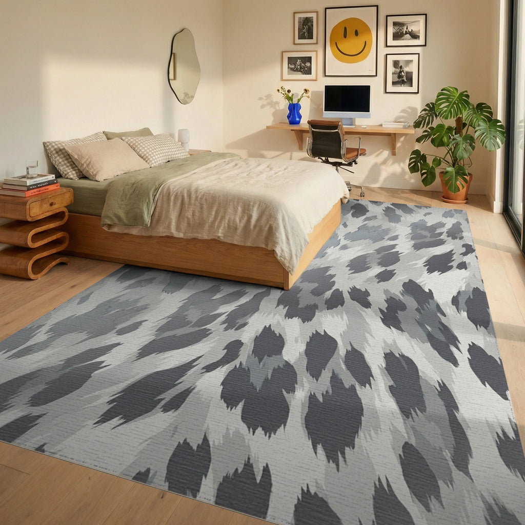Abstract Spotted Gray White Rug Bedroom View