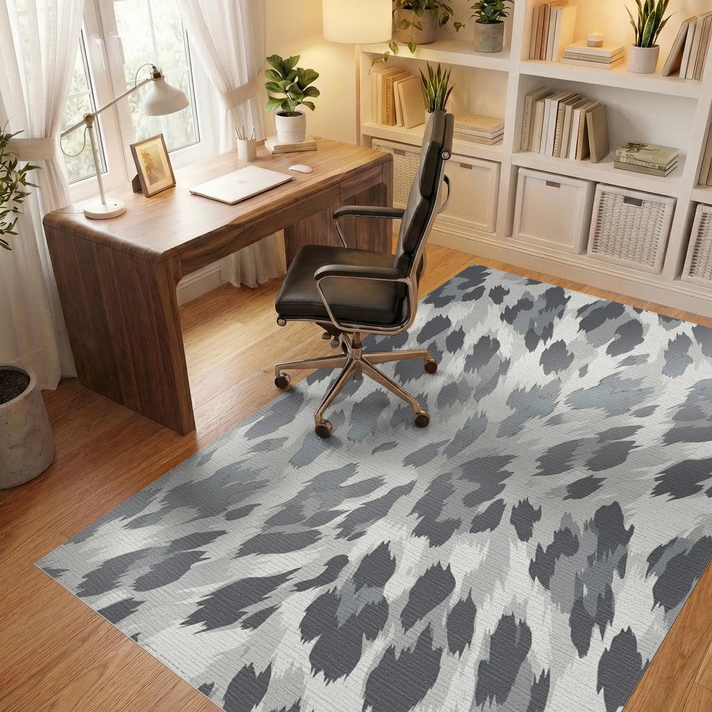 Abstract Spotted Gray White Rug Office View